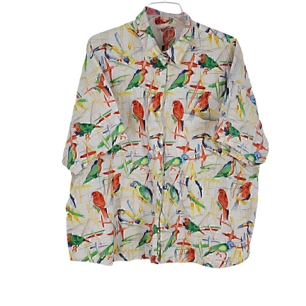 Magic Of The Moon Bird Print Collared Button Up S… - image 1